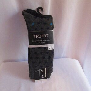 3 Pairs TRU FIT MEN'S Pattern Dress Socks Shoe Sizes 10-13